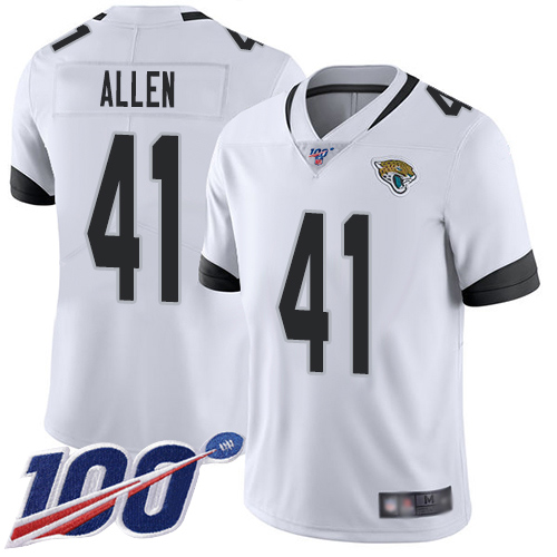 Men Nike Jacksonville Jaguars #41 Josh Allen White  Stitched NFL 100th Season Vapor Limited Jersey->jacksonville jaguars->NFL Jersey